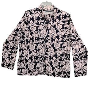 Croft & Barrow Jacket Pink and Blue Damask Floral Print PXL Full Zipper